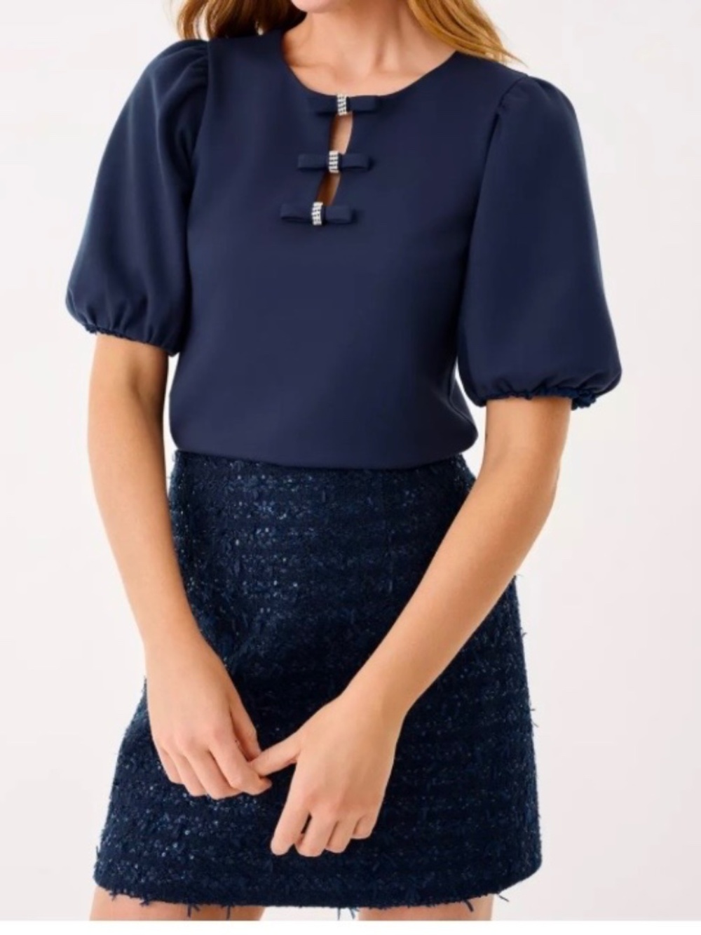 Lilly Pulitzer Ethenia Bow Knit Top XL in Navy - New
